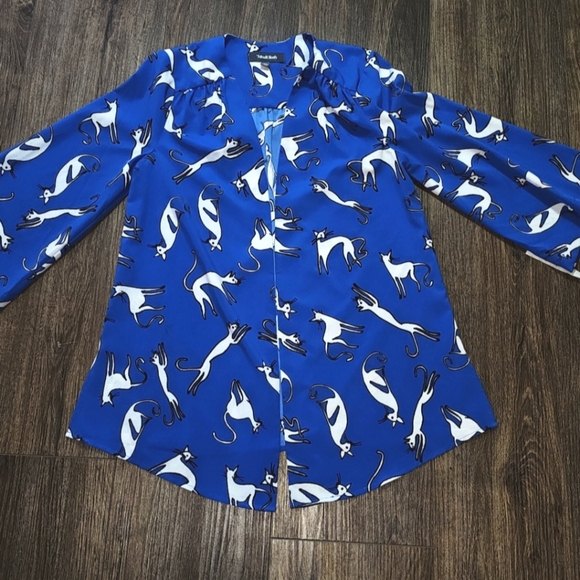 ModCloth Blue Cat Print Open Front Kimono Cardigan S/M - Picture 9 of 10